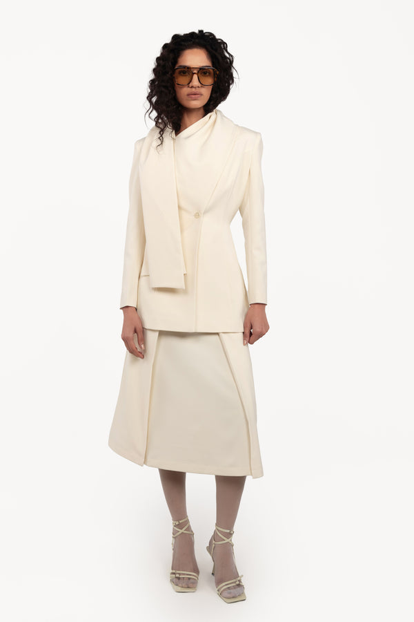 Draped Tailored Skirt Suit