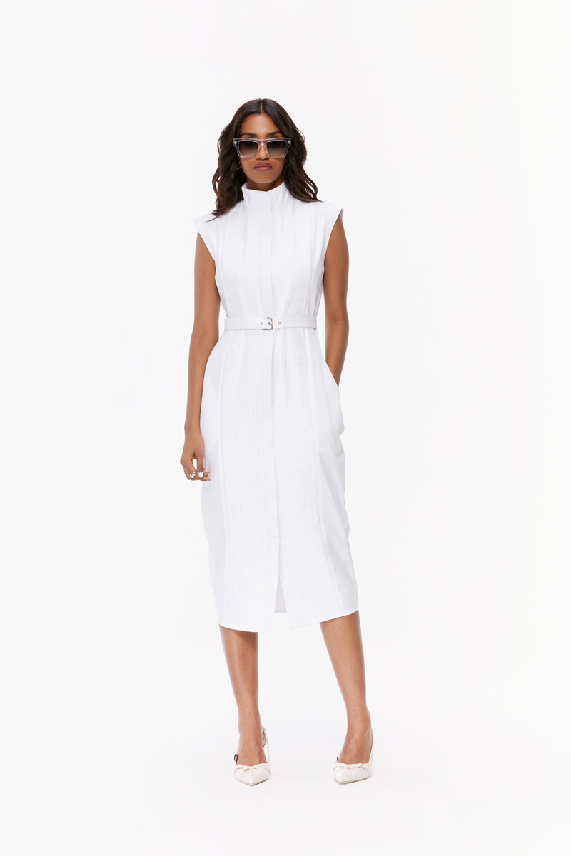 Pintucked Belted Dress