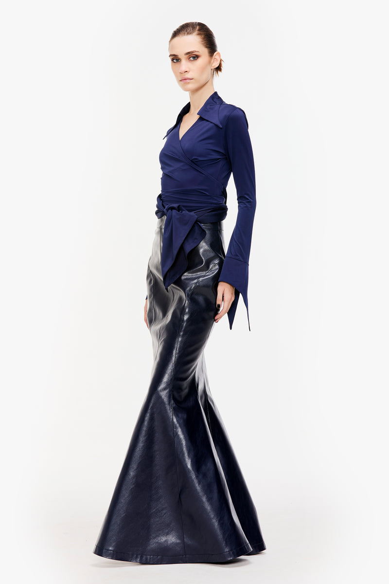 Fluted Faux Leather Maxi Skirt