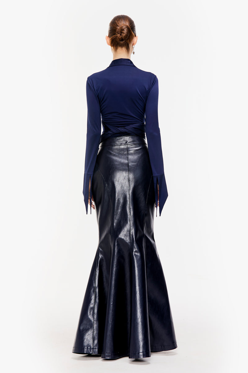 Fluted Faux Leather Maxi Skirt