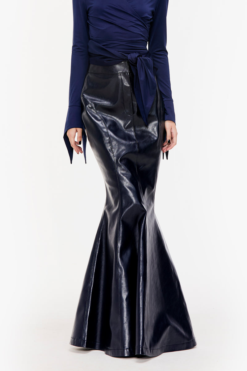 Fluted Faux Leather Maxi Skirt