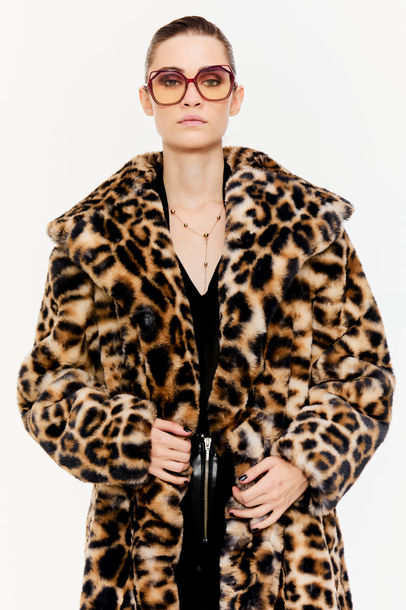 Leopard Print Faux Fur Coat