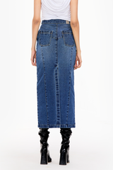 Belted Denim Maxi Skirt