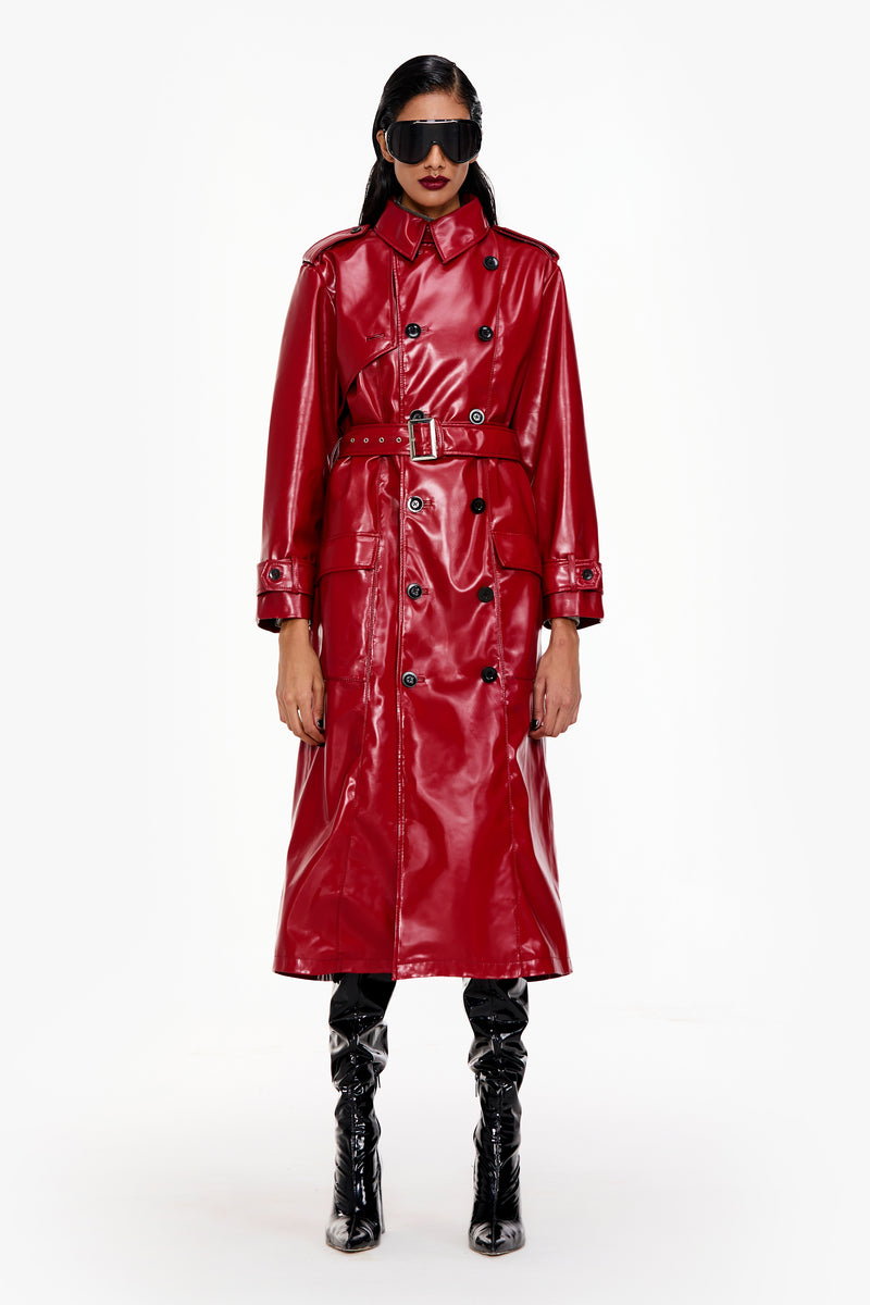 Faux Leather Trench Coat