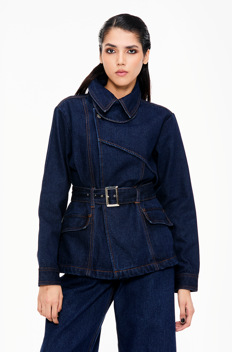 Belted Denim Trench Shacket