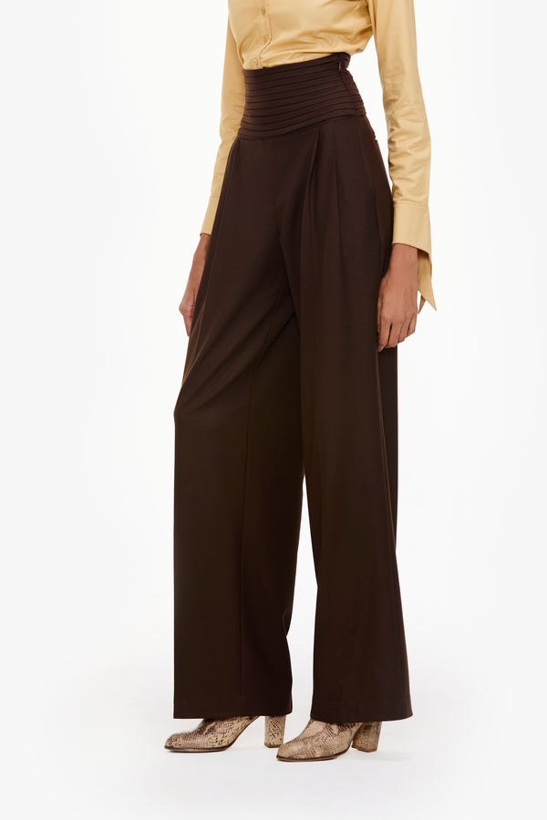 Cummerbund Wide-Leg Trousers