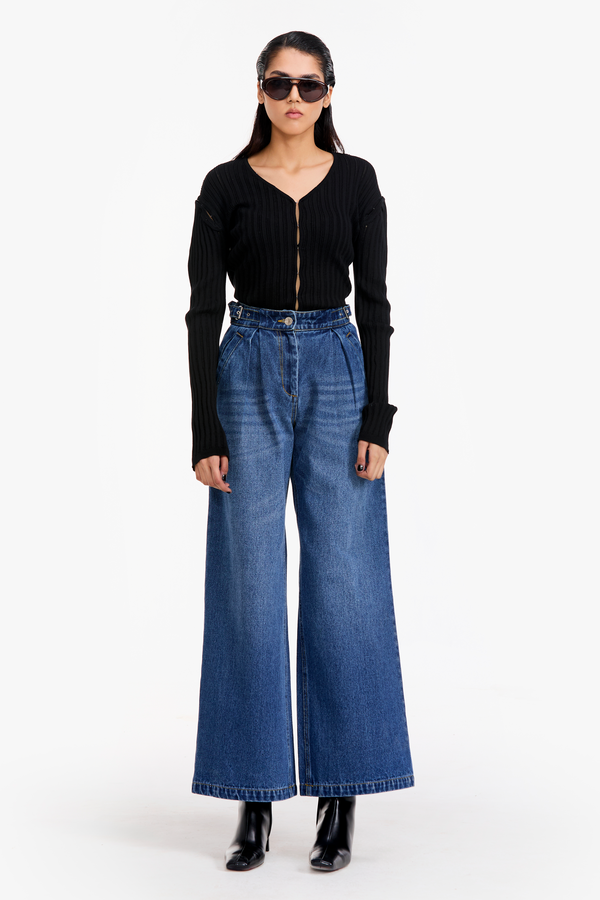 Buckled Wide-Leg Jeans