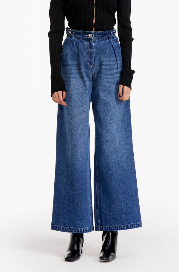 Buckled Wide-Leg Jeans