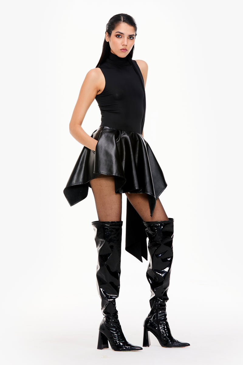 Flared Faux Leather Mini Skirt