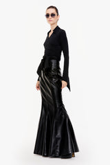 Fluted Faux Leather Skirt Set