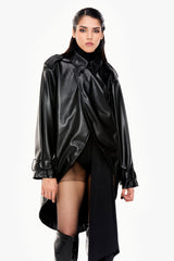 Curved Hem Faux Leather Jacket