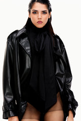 Curved Hem Faux Leather Jacket