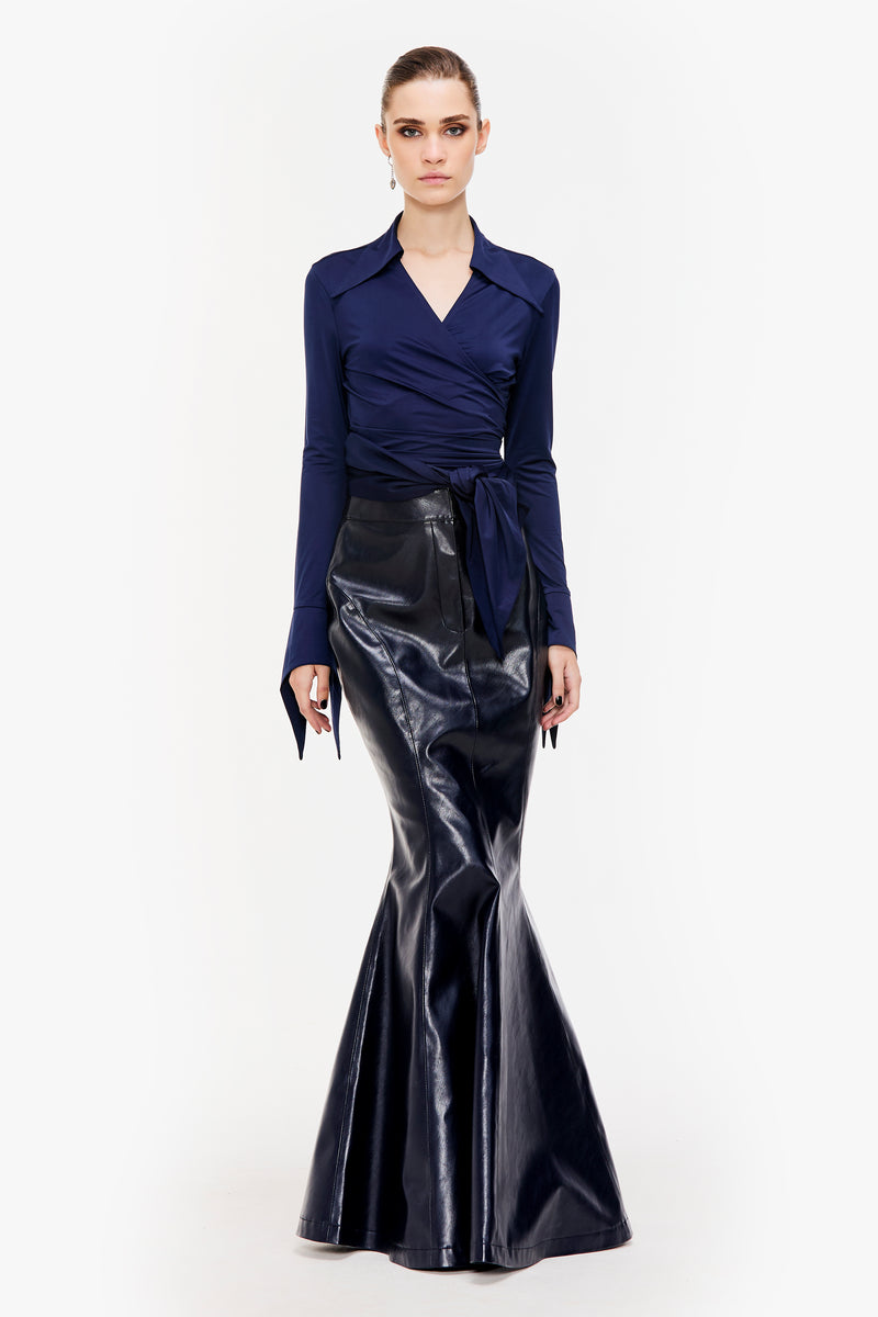 Fluted Faux Leather Maxi Skirt