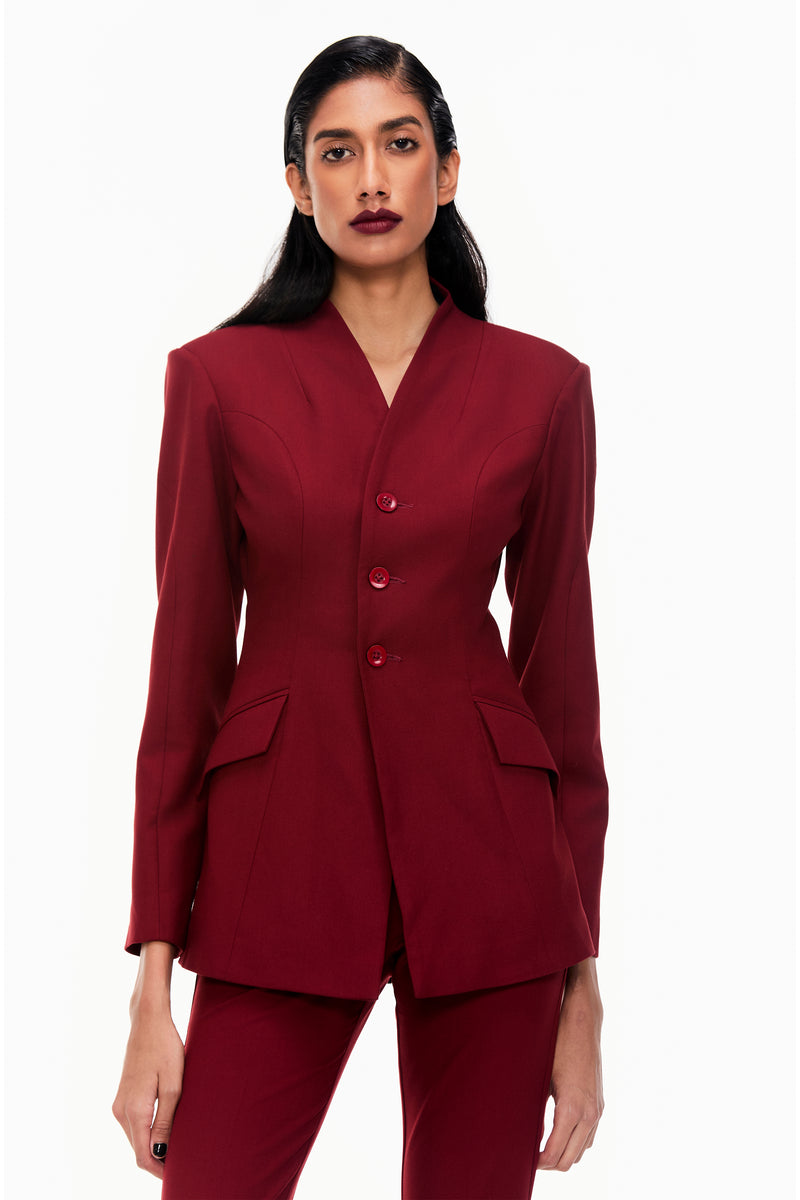 Collarless Single-Breasted Blazer