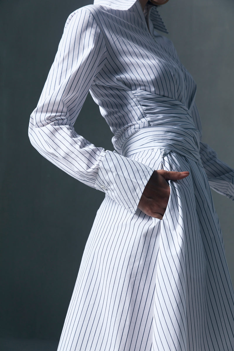 White & Black Stripes Hourglass Zip-up Shirt Dress – Qua