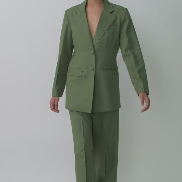 Basil Green Polyster Viscose Oversized Tailored Blazer Qua